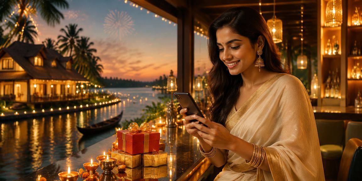 Teen Patti game played during Diwali festival in Kerala with colorful lights